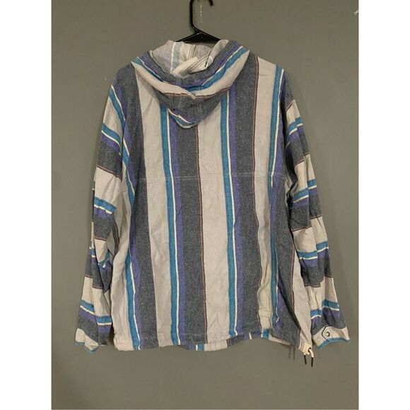 No Boundaries Striped Vintage Hooded Pullover Quarter Button Down Size L - Picture 9 of 10